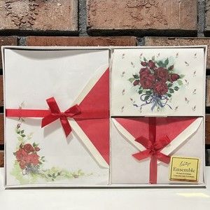 Vintage Whiting's Stationary Set Gift Ensemble Red Rose Bouquet USA 1991